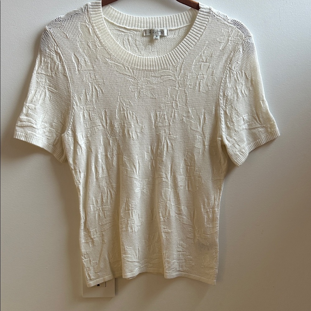 Z - supply Cream Short-Sleeve Textured Knit Top